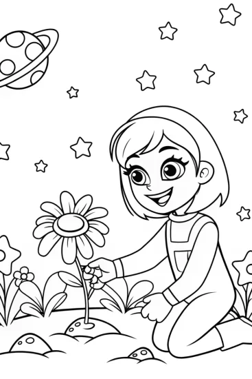 A coloring page of Gabby’s Galactic Garden Coloring Page