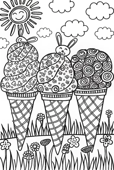 A coloring page of The Enchanted Ice Cream Garden Coloring Page