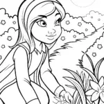 Jasmine and the Celestial Garden Coloring Page