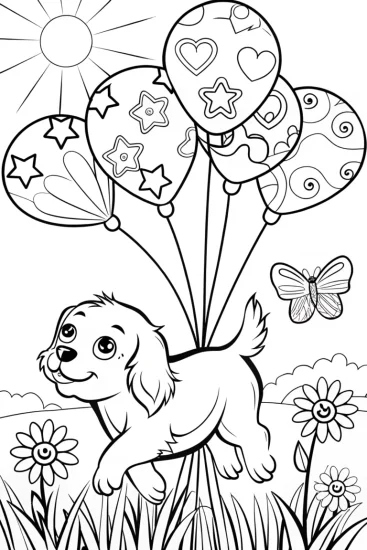 A coloring page of Summer Balloon Adventure Coloring Page