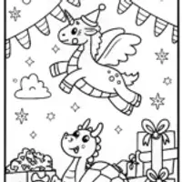 Christmas Parade of Fantasy Animals Coloring Page