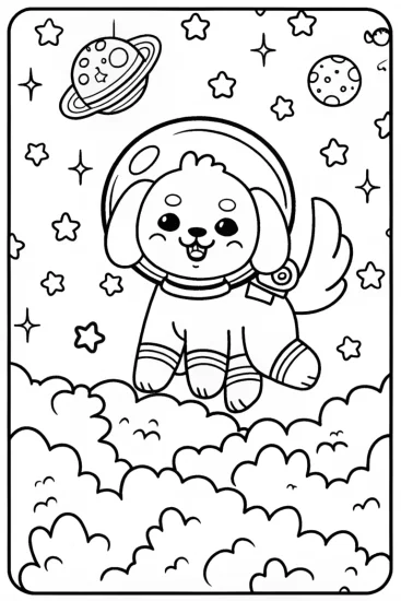 A coloring page of Puppy Astronaut Cosmic Adventure Coloring Page