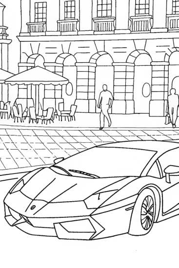 A coloring page of Lamborghini Adventure in the City Coloring Page