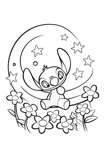 A coloring page of Stitch’s Galactic Garden Workshop Coloring Page