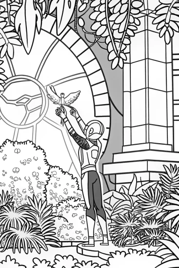 A coloring page of Miles Morales in the Tech Jungle Coloring Page