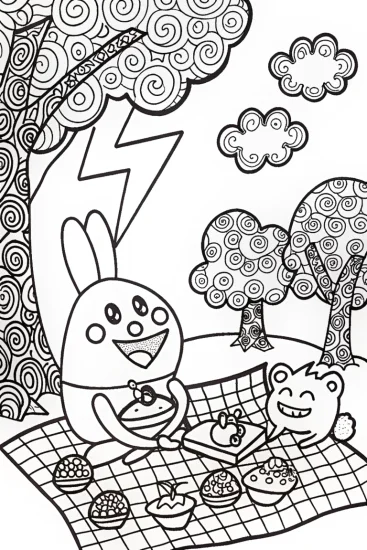 A coloring page of Lightning Bolt Picnic Adventure Coloring Page