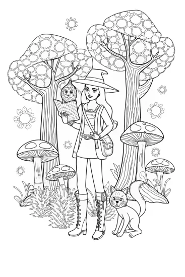 A coloring page of Barbie the Forest Explorer Coloring Page