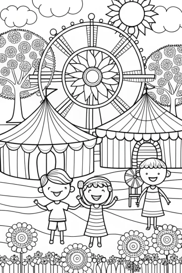A coloring page of Summer Carnival Adventure Coloring Page
