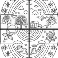 Rainbow Adventure Through the Seasons Coloring Page