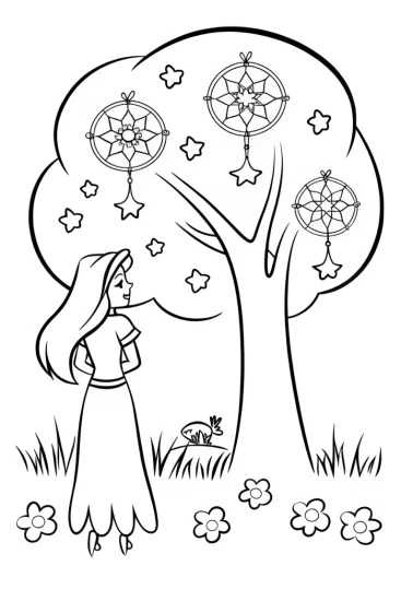 A coloring page of Jasmine’s Dreamy Garden of Wishes Coloring Page