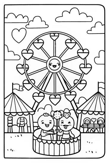 A coloring page of Hearts at the Carnival Coloring Page