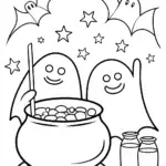 Friendly Ghosts Candy Factory Coloring Page
