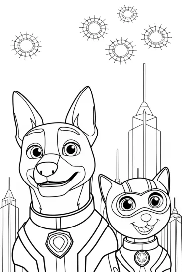 A coloring page of The Super Pup and His Amazing Mech-Companion Coloring Page