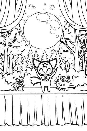 A coloring page of Kuromi’s Spooky Shadow Puppet Show Coloring Page