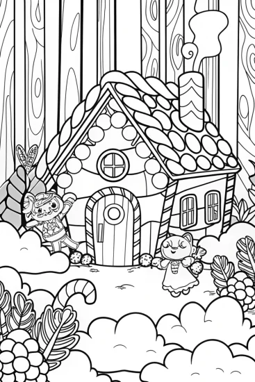 A coloring page of Gingerbread House Adventure Coloring Page