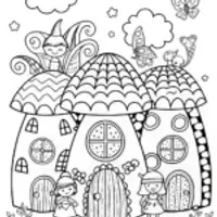Adventure in the Mushroom Village Coloring Page