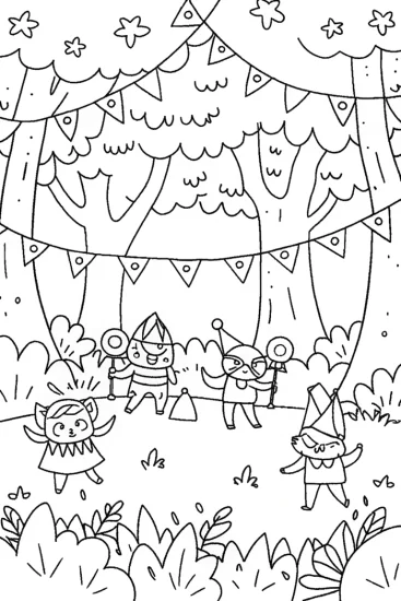 A coloring page of Champion Festival in the Enchanted Grove Coloring Page