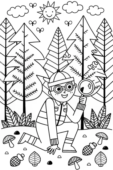 A coloring page of Blippi’s Nature Scavenger Hunt Coloring Page