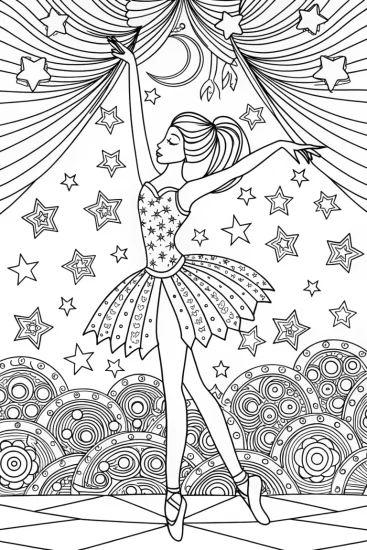 A coloring page of Barbie the Stardust Dancer Coloring Page