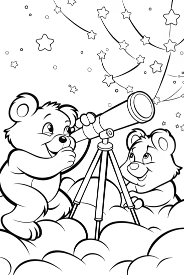 A coloring page of Care Bears Stargazing Adventure Coloring Page