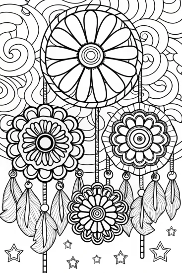 A coloring page of Floral Dreamcatcher Coloring Page