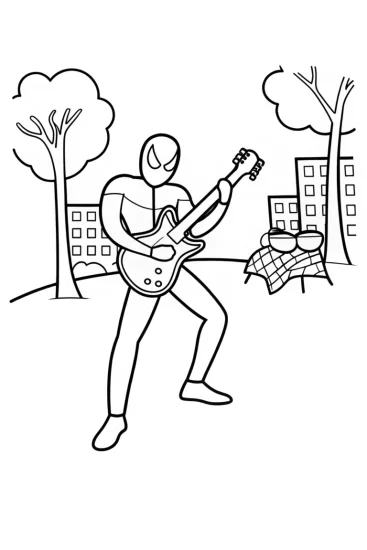 A coloring page of Miles Morales Neighborhood Jam Session Coloring Page