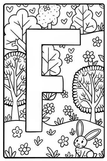 A coloring page of Adventurous Letter ‘F’ Coloring Page