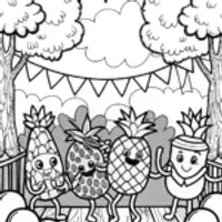 Whimsical Summer Fruit Festival Coloring Page