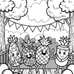 Whimsical Summer Fruit Festival Coloring Page