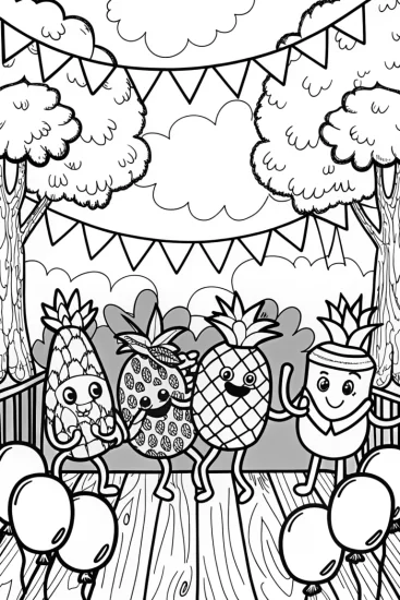 A coloring page of Whimsical Summer Fruit Festival Coloring Page