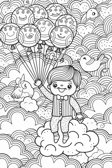 A coloring page of JJ’s Balloon Adventure Coloring Page