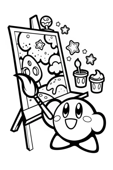 A coloring page of Kirby’s Enchanted Art Studio Coloring Page