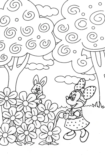A coloring page of Minnie Mouse’s Garden Dreamscape Coloring Page