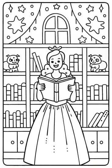 A coloring page of Barbie’s Enchanted Bookshop Adventure Coloring Page