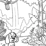 Puppy Explorer in the Jungle Coloring Page