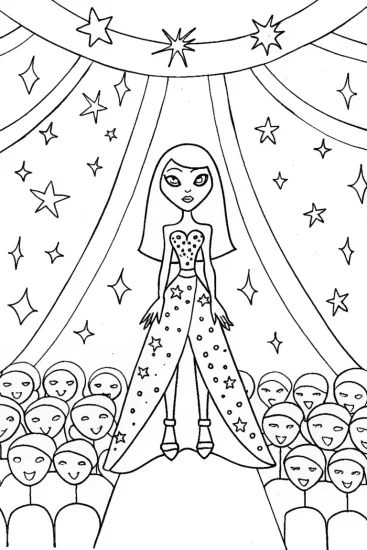 A coloring page of Bratz Dolls Galactic Fashion Show Coloring Page