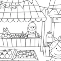Ninja Market Adventure Coloring Page