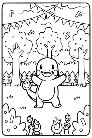 A coloring page of Charmander’s Fire Dance Festival Coloring Page