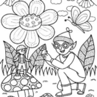 Blippi in a whimsical garden scene