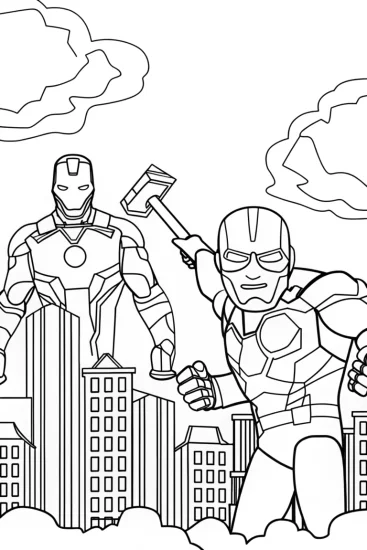 A coloring page of Avengers Assemble in the City Coloring Page