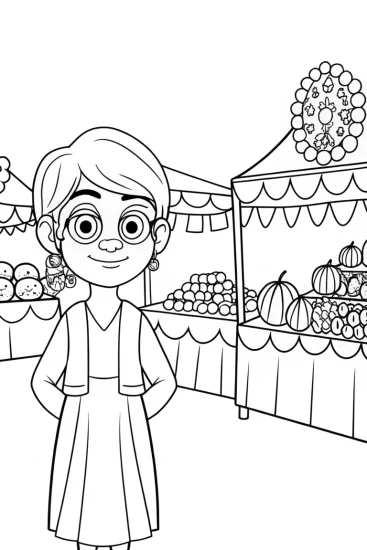 A coloring page of Mirabel’s Magical Market Adventure Coloring Page