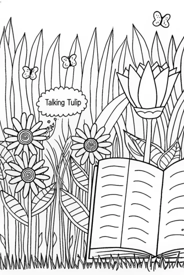 A coloring page of Talking Tulip Garden Coloring Page