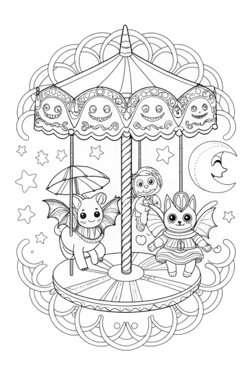 A coloring page of The Haunted Carousel Adventure Coloring Page