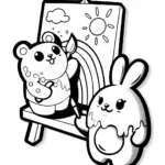 Squishmallow Bear and Bunny Painting Coloring Page