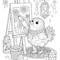 Chick’s Adventure in the Art Studio Coloring Page