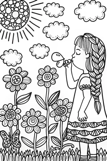 A coloring page of Bubbles and Butterflies Coloring Page