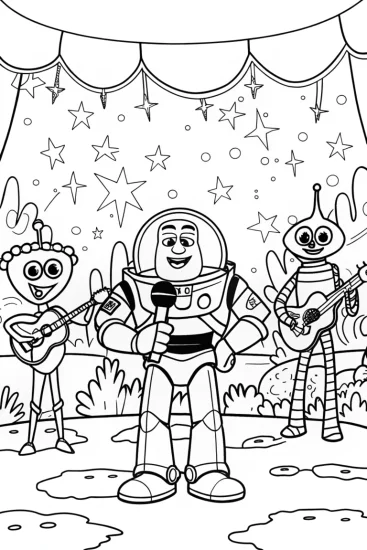 A coloring page of Buzz Lightyear’s Cosmic Musical Adventure Coloring Page