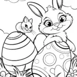 Bunny and Cat Easter Egg Coloring Page