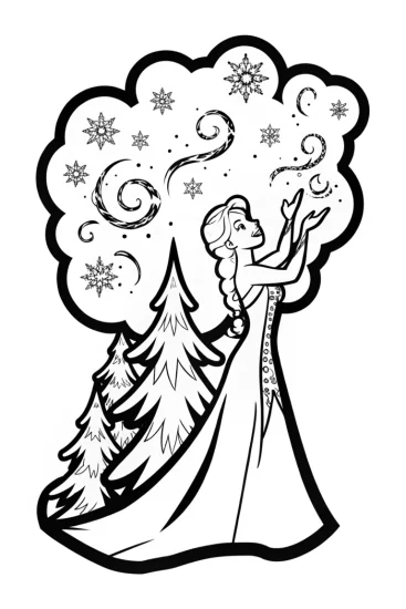 A coloring page of Elsa’s Enchanted Ice Realm Coloring Page