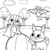 Superhero Pets in Training Coloring Page